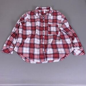 Auden Pajama Top Women's Large Red White Plaid Button Down  Long Sleeve  Cotton